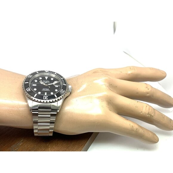 Gevril Men's Watch 4850A Wall Street Swiss Automatic Diver Black Dial Steel 43mm - Picture 4 of 14